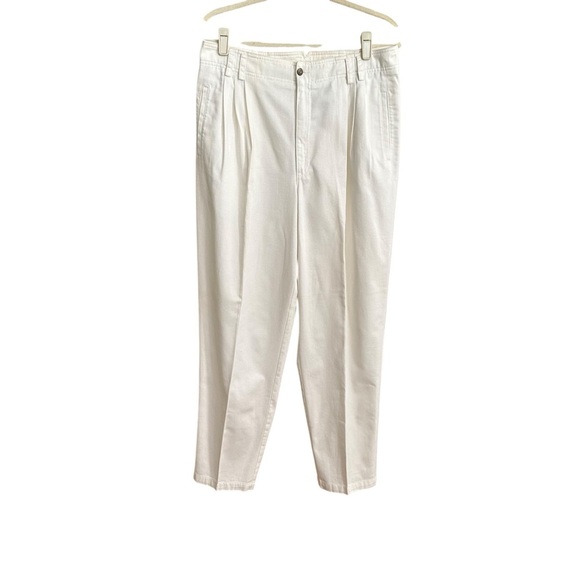 LIZ CLAIBORNE Vintage White Cotton Twill Pleated Pants High Rise Coastal Preppy - Picture 1 of 13